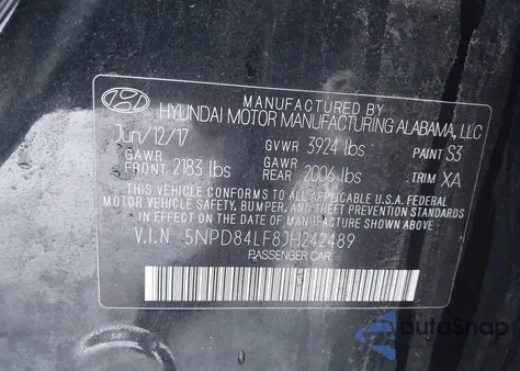 2018 Hyundai Elantra Sel z USA, uszkodzony, nr VIN 5NPD84LF8JH242489